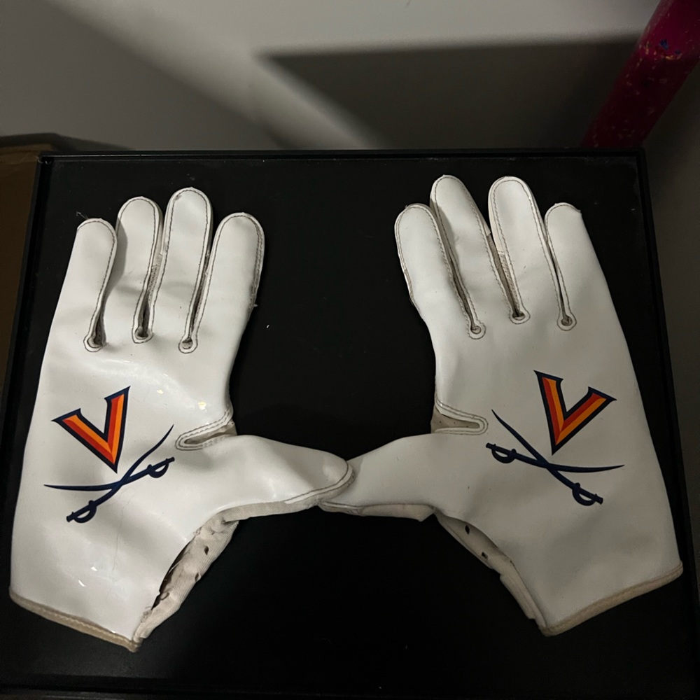 University of Virginia team issued player owned football gloves